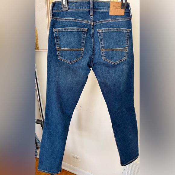 Abercrombie & Fitch Men's Ripped Dark Blue Jeans - Picture 2 of 4